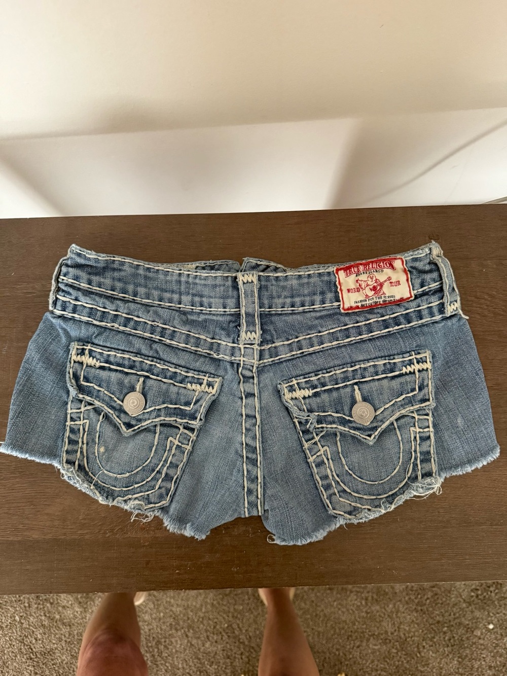 True Religion Light Blue Distressed Denim Cutoff Shorts